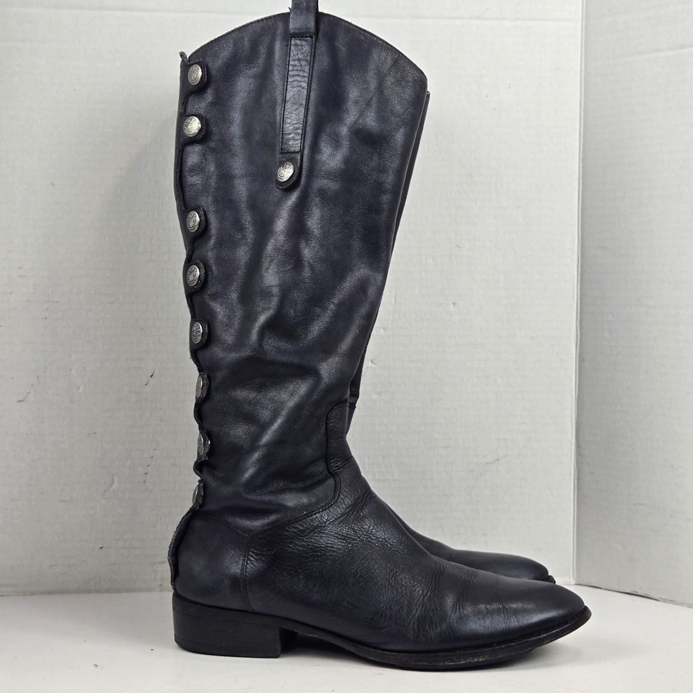 Sam Edelman Phallon Tall Leather Button Back Boots Black 10M Equestrian Riding